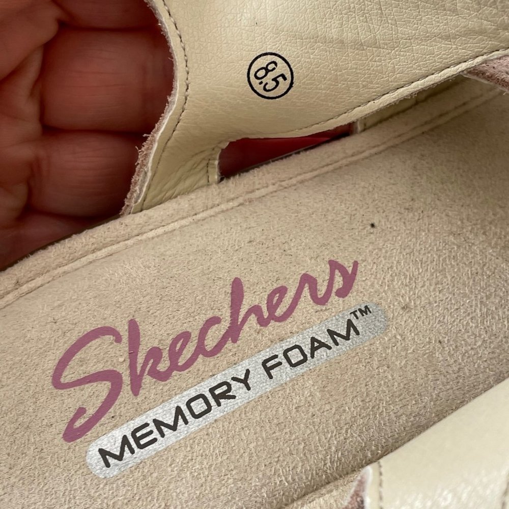 Skechers Suede Peep Toe Blush Pink Sling Back Sandal Wedges Memory Foam - Picture 5 of 14